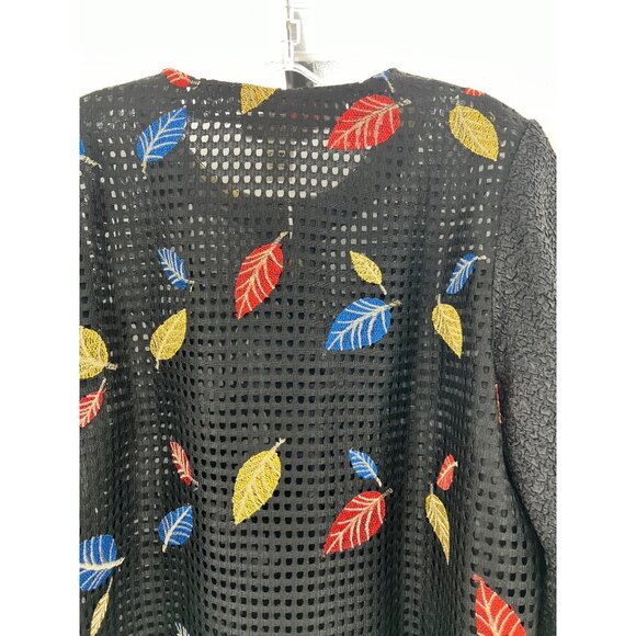 Draper's & Damon's Sheer Leaf Print Blazer Black/Multi Embroidered Size Large - Picture 5 of 7
